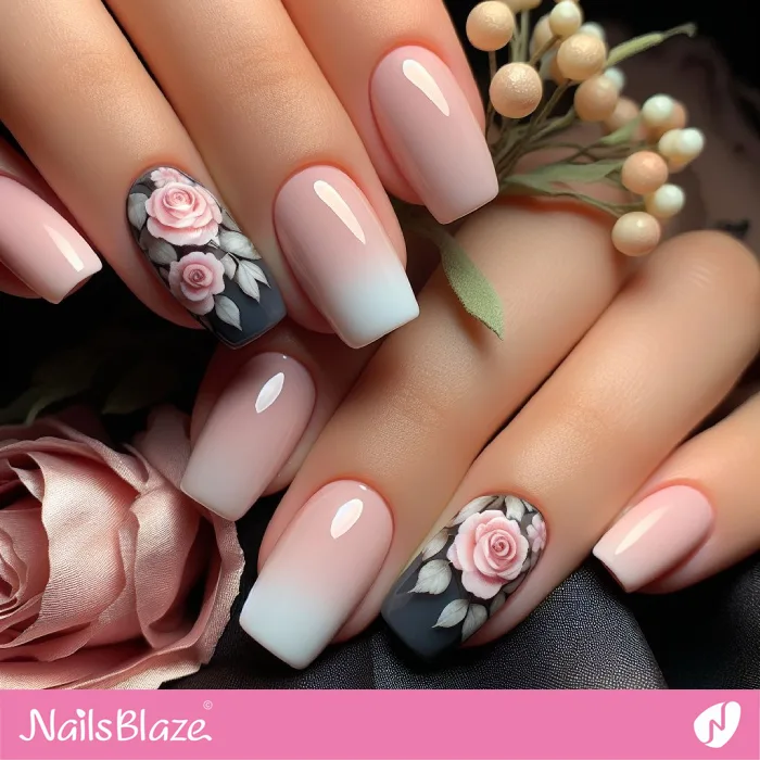 Baby Boomer Nails with Rose Accents | Classy Nails - NB4211